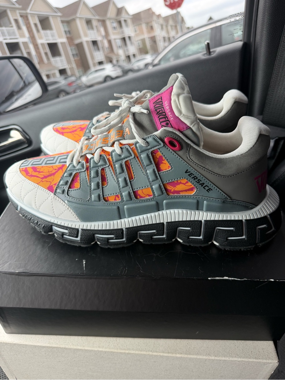 Versace Gray, Pink and Orange Women's Signature-Trim Sneakers